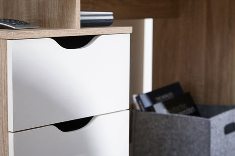 Rootz Computer Desk with 3 Drawers - Modern Sonoma White - Space-Saving Laptop Table with Shelf - Ideal for Teenagers - 120 x 76 x 53 cm -