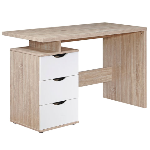 Rootz Computer Desk with 3 Drawers - Modern Sonoma White - Space-Saving Laptop Table with Shelf - Ideal for Teenagers - 120 x 76 x 53 cm -