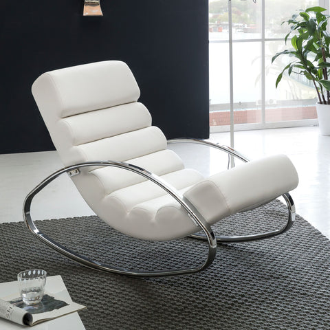 Rootz Lounge chair - Rocking chair - Relax armchair - Ergonomic - Relax chair - White / Brown - Artificial leather - Metal