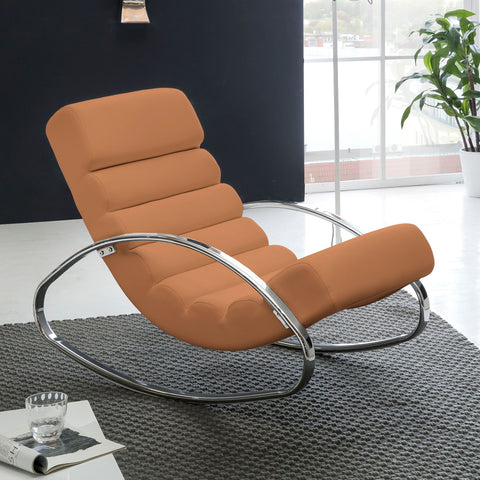 Rootz Lounge chair - Rocking chair - Relax armchair - Ergonomic - Relax chair - White / Brown - Artificial leather - Metal