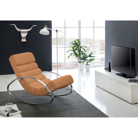 Rootz Lounge chair - Rocking chair - Relax armchair - Ergonomic - Relax chair - White / Brown - Artificial leather - Metal