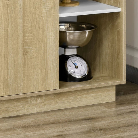 Rootz Kitchen Cabinet - Buffet Cabinet - 3 Adjustable Shelves - Drawer - White + Wood - 89 x 39.6 x 180 cm