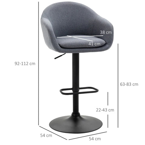 Rootz Bar Stool With Footrest - Height Adjustable - Linen Look - Imitation Linen - Gray - 54 cm x 54 cm x 112 cm