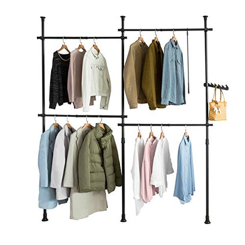 Rootz Adjustable Wardrobe Organiser Clothes Shelf System-Hanging Rail-Telescopic Storage Shelving