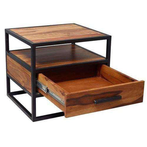 Rootz Industrial Bedside Table - Side Table - Luxury Retro Vintage Industrial Bedside Table - With Storage Space - 50 x 45 x 45 cm