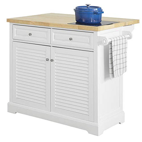 Rootz Extendable Kitchen Storage Trolley Kitchen Cabinet Cupboard Sideboard Kitchen Island with Rubber Wood & Marble Top