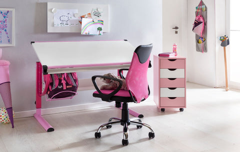 Rootz Drehstuhl – Kinderschreibtisch – Schwarz und Pink – Rückenlehne – ergonomisch und höhenverstellbar