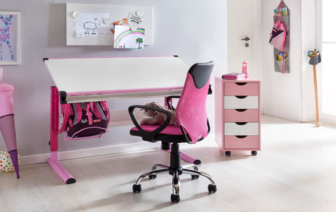 Rootz Swivel Chair - Children's Desk - Black & Pink - Backrest - Ergonomic & Height Adjustable