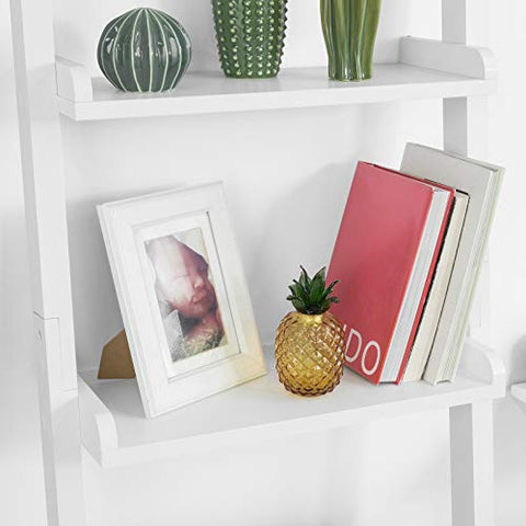 Rootz White Modern 5 Tiers Wood Ladder Shelf-Storage Display Shelving Wall Shelf Bookcase