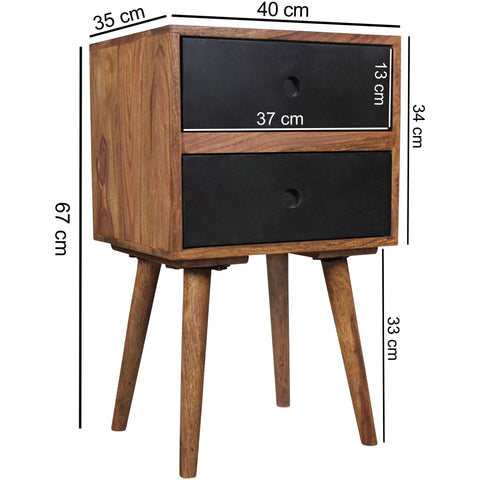Rootz Bedside Table - Retro Bedside Table - Wooden Bedside Table - Console - Brown/Black - Wood