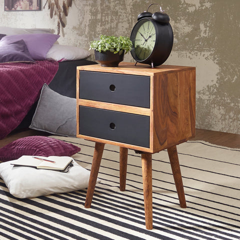 Rootz Bedside Table - Retro Bedside Table - Wooden Bedside Table - Console - Brown/Black - Wood