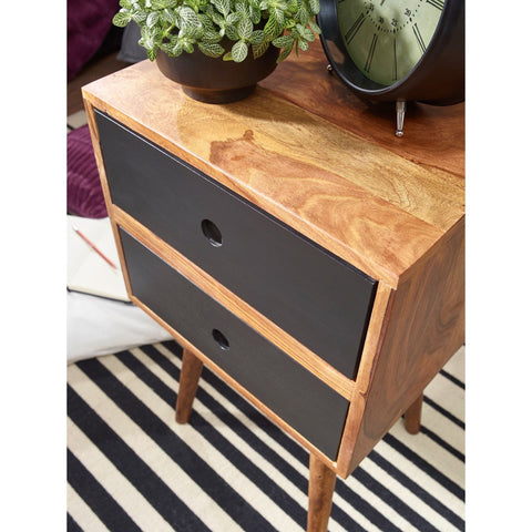 Rootz Bedside Table - Retro Bedside Table - Wooden Bedside Table - Console - Brown/Black - Wood