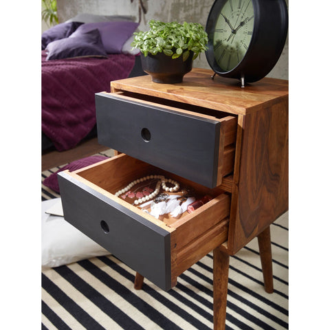Rootz Bedside Table - Retro Bedside Table - Wooden Bedside Table - Console - Brown/Black - Wood