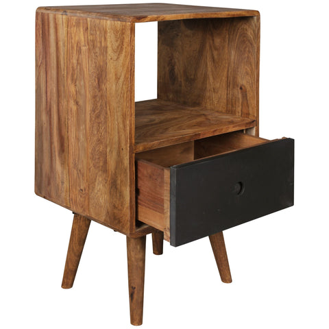 Rootz Nightstand -  Retro - Sheesham Wood - Dark Brown/Black - Design Nightstand - Large Bedside Table - 40x35x70 cm