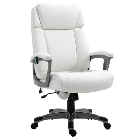 Rootz Massage Office Chair - 6-point Massage Swivel Chair - Ergonomic Chair - Made Of Faux Leather - With Curved Headrest And Armrest - White - 70 x 76.5 x 114-124 cm
