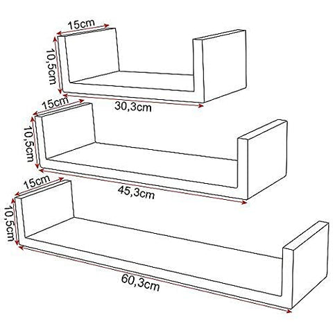 Rootz Wall Shelf - U-shaped Ledge - Floating Bookrack - Display Stand - Storage Holder - Mountable Rack - White - 26.0 x 8.7 x 8.2 inches