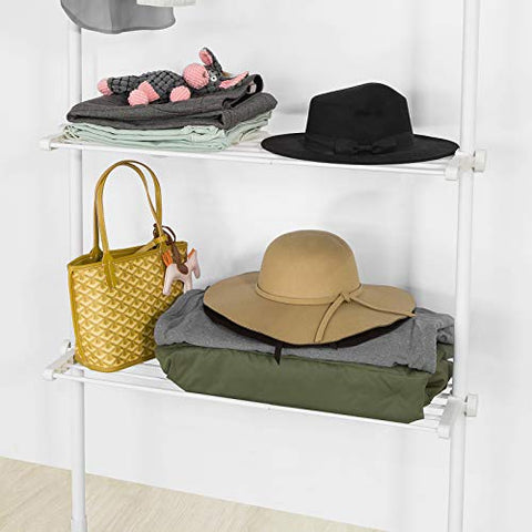 Rootz Adjustable Wardrobe Organiser Clothes Shelf System-Hanging Rail-Telescopic Clothes Storage Shelving