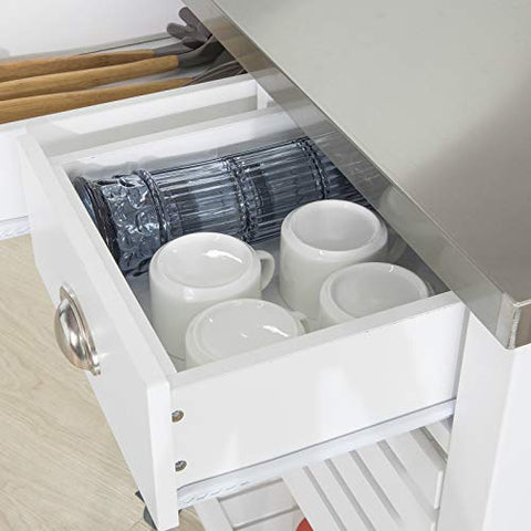 Rootz Witte Keukentrolley Keuken Serveerwagen Opbergwagen met RVS Werkblad