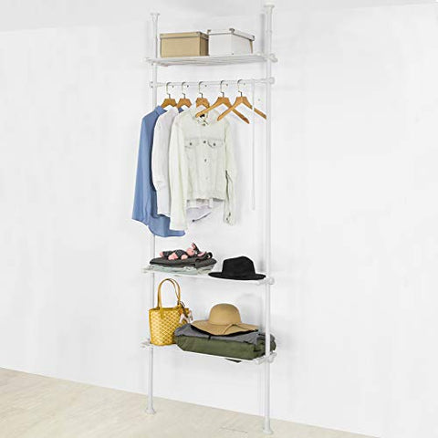 Rootz Adjustable Wardrobe Organiser Clothes Shelf System-Hanging Rail-Telescopic Clothes Storage Shelving