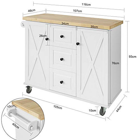 Rootz Keukenopbergwagen Keukenkast Kast Dressoir Keukeneiland 3 Laden 2 Deuren