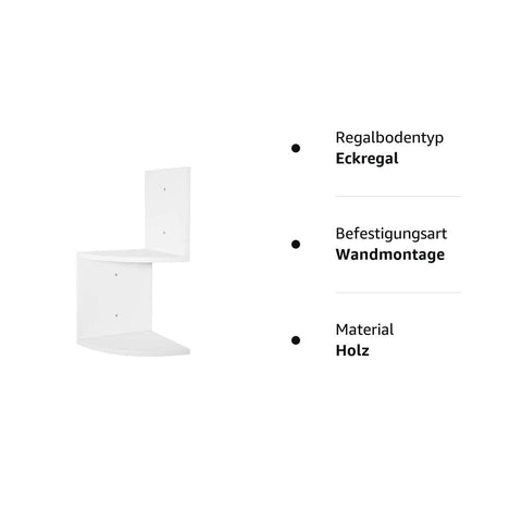 Rootz Corner Wall Shelf - Zickzack Bookcase - Floating Display - CD Holder - Storage Rack - Elegant Organizer - White - 25x52.4x25cm