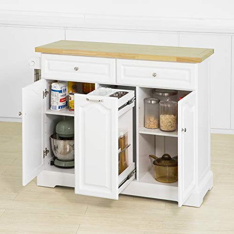 Rootz Kitchen Storage Trolley Kitchen Cabinet- Cupboard Sideboard Kitchen Island with 2 Drawers 3 Cabinets
