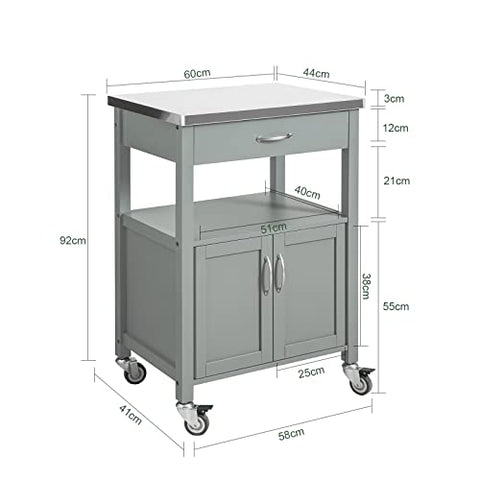 Rootz Keukentrolley Opbergwagen Serveerwagen Keukenkast met RVS werkblad