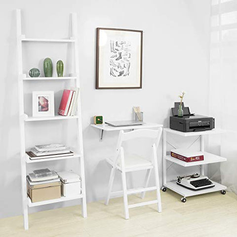 Rootz White Modern 5 Tiers Wood Ladder Shelf-Storage Display Shelving Wall Shelf Bookcase