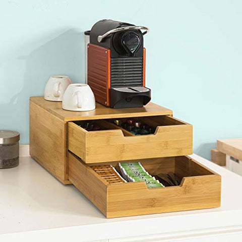 Rootz Kaffeemaschinenständer &amp; Kaffeepad-Kapsel-Teebeutel-Box-Halter-Organizer mit 2 Schubladen