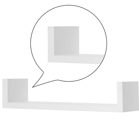 Rootz Wall Shelves - U-Shaped Display - Hanging Bookcase - Decorative Storage - Wallboard Set - Floating Ledges - White - 26x9.7x6cm, 34x9.7x7.5cm, 42x9.7x9cm
