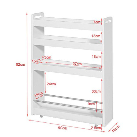 Rootz Witte serveerwagen met 4 niveaus - Uitschuifbaar opbergrek op wielen