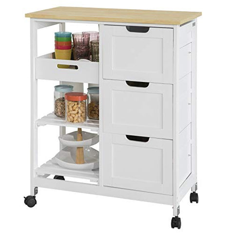 Rootz Keukentrolley Keukenopbergwagen met 3 laden en verwijderbaar dienblad