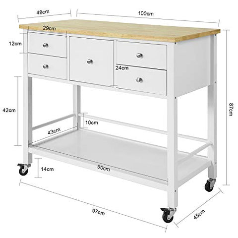 Rootz Keukentrolley Keukenopbergwagen met 5 lades en opbergplank