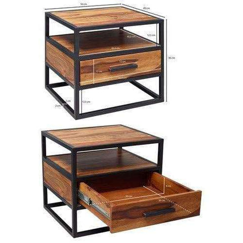 Rootz Industrial Bedside Table - Side Table - Luxury Retro Vintage Industrial Bedside Table - With Storage Space - 50 x 45 x 45 cm