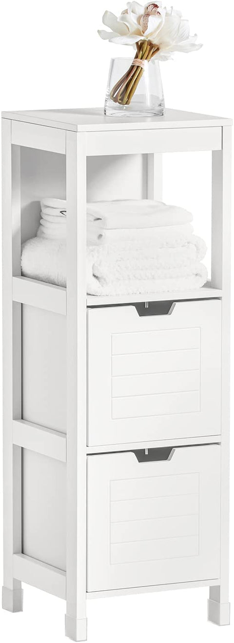 Rootz witte vloerstaande badkameropbergkast met 1 plank en 2 lades