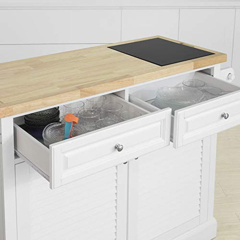 Rootz Extendable Kitchen Storage Trolley Kitchen Cabinet Cupboard Sideboard Kitchen Island with Rubber Wood & Marble Top