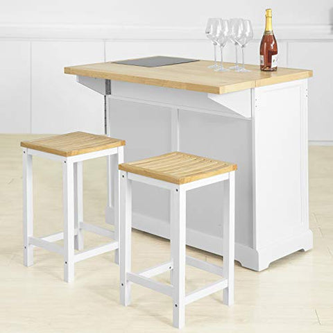 Rootz Uitschuifbare keukenopbergwagen Keukenkast Kast Dressoir Keukeneiland met blad van rubberhout en marmer