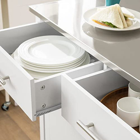 Rootz keukenopbergwagen met roestvrijstalen werkblad - keukeneiland keukenkast kast dressoir op wielen