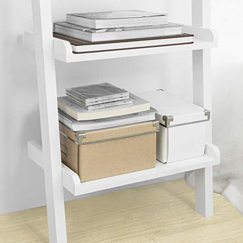 Rootz White Modern 5 Tiers Wood Ladder Shelf-Storage Display Shelving Wall Shelf Bookcase