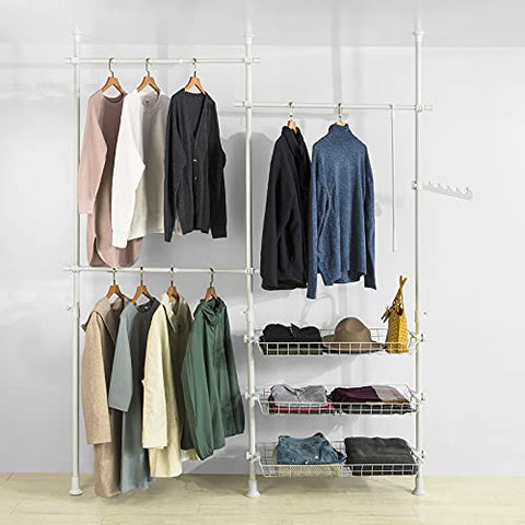 Rootz Telescopic Wardrobe Organiser-Hanging Rail-Clothes Rack-Storage Shelving