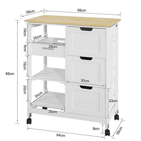 Rootz Keukentrolley Keukenopbergwagen met 3 laden en verwijderbaar dienblad