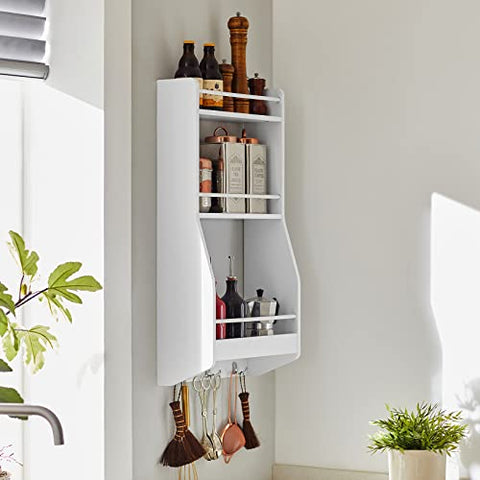 Rootz Wandgemonteerd Plankrek met 3 Planken &amp; 3 Haken - Keuken Wandplank Kruidenrek-Keuken Opbergrek Plank