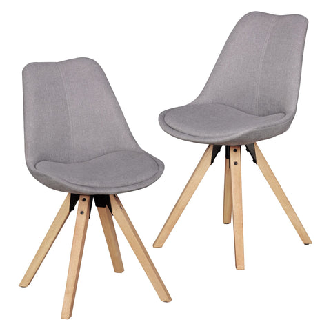 Rootz Dining Chairs - Set of 2 Retro - Light Gray Upholstered Chairs with Fabric Cover and Backrest - Design Kitchen Chairs