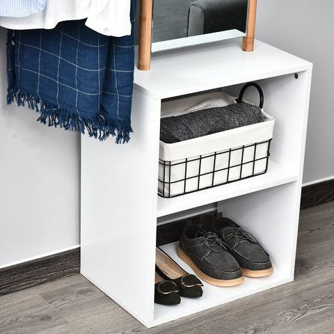 Rootz Wardrobe Rack - Coat Rack - Make-Up Mirror - Storage Cabinet - Shoe Cabinet - 4 Hooks - Bamboo - Nature