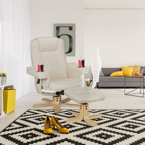 Rootz Armchair - TV Armchair - Chair with Cup Holder - TV Chair - Chair with Stool - Footstool - Beige/Black