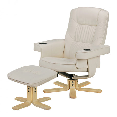 Rootz Armchair - TV Armchair - Chair with Cup Holder - TV Chair - Chair with Stool - Footstool - Beige/Black