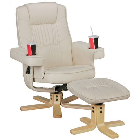 Rootz Armchair - TV Armchair - Chair with Cup Holder - TV Chair - Chair with Stool - Footstool - Beige/Black