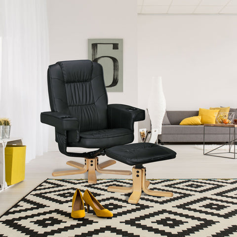 Rootz Armchair - TV Armchair - Chair with Cup Holder - TV Chair - Chair with Stool - Footstool - Beige/Black