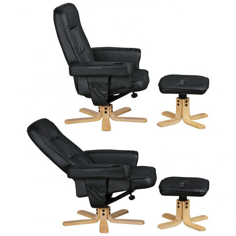Rootz Armchair - TV Armchair - Chair with Cup Holder - TV Chair - Chair with Stool - Footstool - Beige/Black
