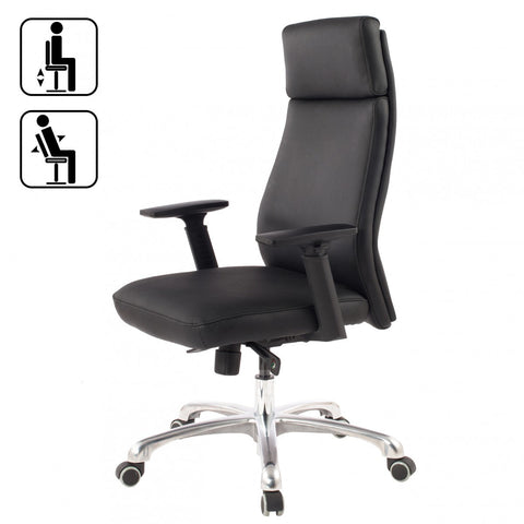 Rootz Genuine Leather Office Chair - Black Ergonomic with Headrest - Executive Design - Tilt Function - Swivel Chair with Armrests - X-XL 120kg